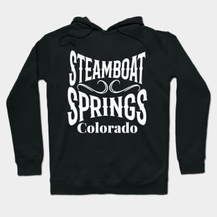 Steamboat Springs Resort Colorado U.S.A. White text. Gift ideas for the ski enthusiast. Hoodie
